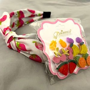 Strawberry top knot headband and fruit earrings
